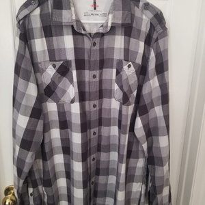 XXL Men's Jeans by Buffalo button down shirt. Gray plaid.